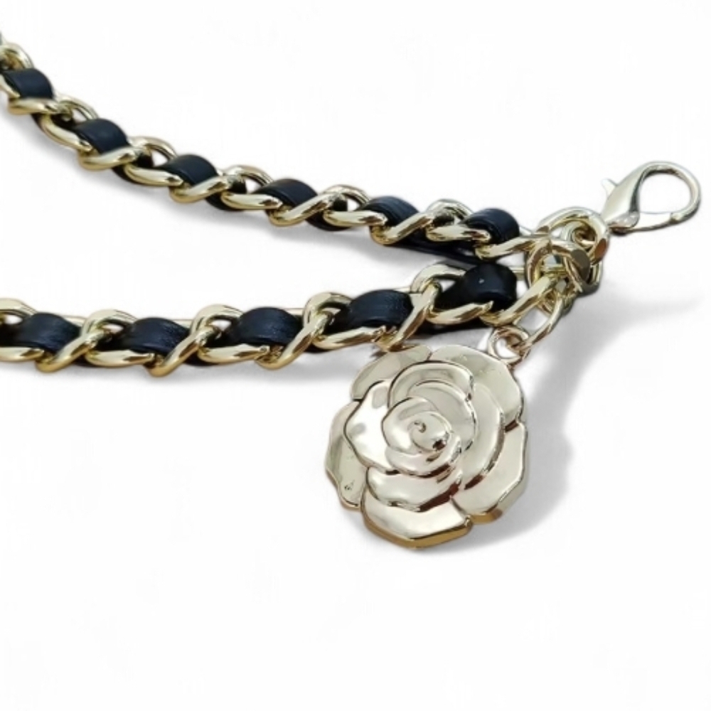 New! Camellia Flower Gold Chain Belt - 41" Adjustable | NWOT - Picture 3 of 7